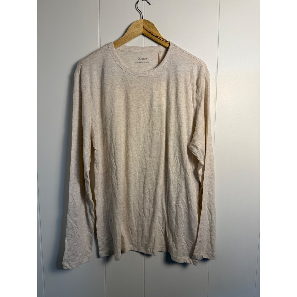 Quince 100% Cotton Luxe Touch Long Sleeve Tee L Heather Oatmeal